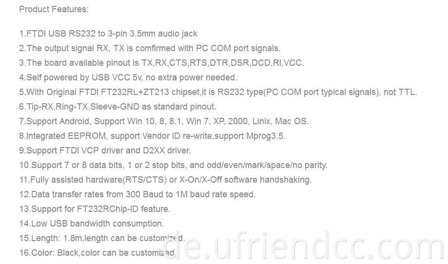 FTDI TTL RS 232 PL2303 USB an DC 3.5 JACK -Kabel für Serien UART Interface Hardware -Software